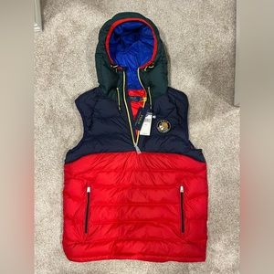 Polo Ralph Lauren Crest Cookie Patch Hooded Pullover Puffer Vest Men’s Small NWT